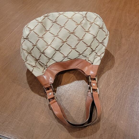 Rare Longchamp Logo Brown Jacquard & Brown Leather Hobo Shoulder Bag - Picture 3 of 16